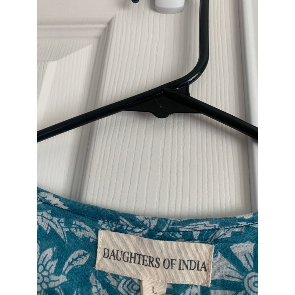 Daughters of India Kyra 100% Cotton Floral Midi Dress Ocean Blue Size Large - Picture 6 of 8